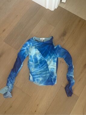 WEEKDAY Blue Tie-Dye Sheer Long Sleeve Top